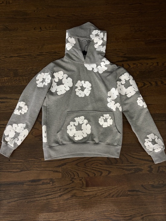 Denim Tears Other - Gray Hoodie with White Floral Clusters Graphic